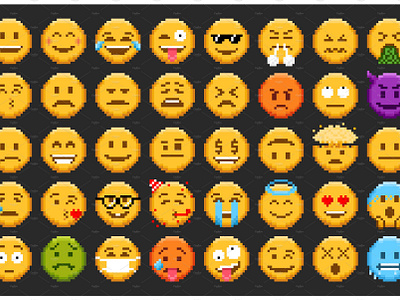 Pixel emoji, emoticon smiles