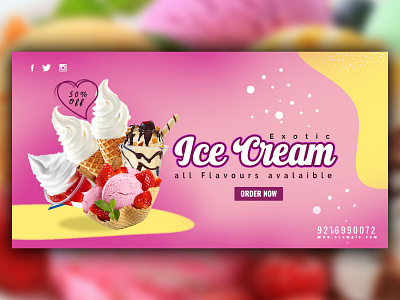 Ice Cream Banner 3d banner best branding cream design graphic design ice ice cream ice cream banner ice cream poster motion graphics photooshop pink poster ui