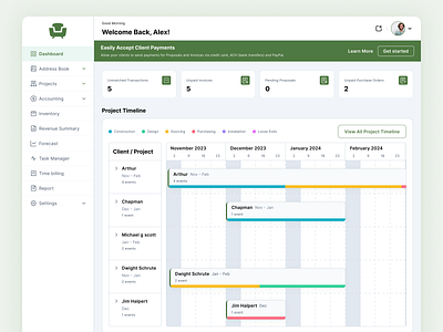 Interior Design Project Management System - Dashboard Design crm dashboard design interior design management system saas ui user experince