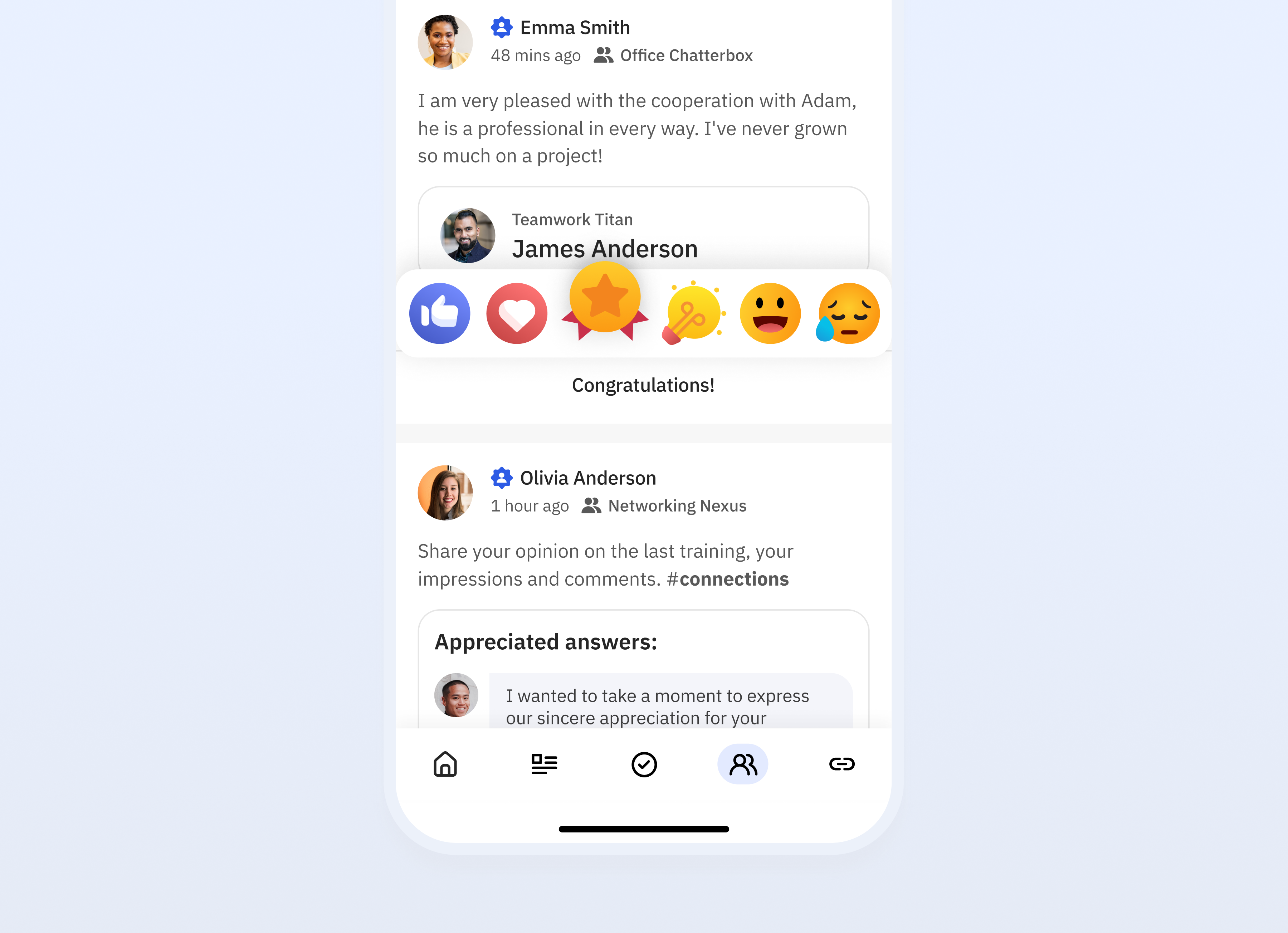 Employee Experience App app badges comments community communitybuilding design system employee app icons illustrations interaction design mobile profile saas social media ui ux vector