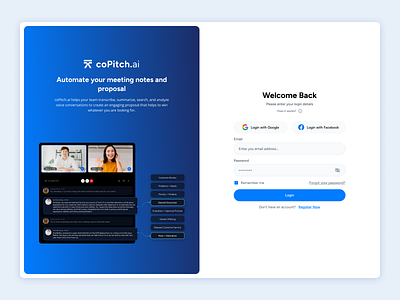 Login Page - Copitch.AI ai design thinking graphic design login register signup ui user experience web application