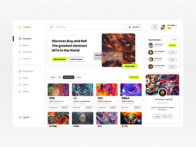 NFT Dashboard light art dashboard design light market market place nft nft dashboard ui ui design web web design