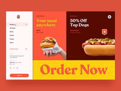 Brutal Burger Website burger call to action colorful delivery enthusiastic food food delivery homepage hot dog landing page layout meal menu bar order product design restaurant ui ux visual design website