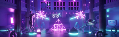 Retrowave Synth Neon Metaverse Design 3d 3d art 3d illustration 3d modeling design game game art game environment illustration lighting metaverse modeling neon neon lighting retro retrowave synth synthwave