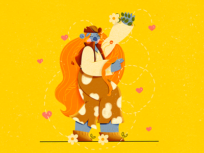 Cowboy girl 2d banner design character art character design commercial cowboy female flower girl girls heart illustration love procreate texas texture vector woman yellow