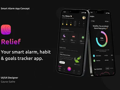 Relief - Smart Alarm App app branding design habits tracker health wellbeing motivation popular relief smart alarm trending ui uidesign ux wellbeing