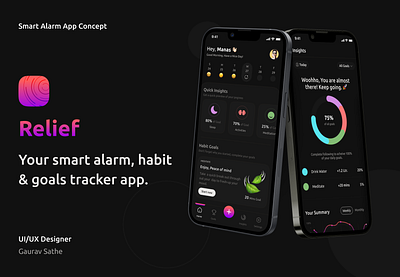 Relief - Smart Alarm App app branding design habits tracker health wellbeing motivation popular relief smart alarm trending ui uidesign ux wellbeing