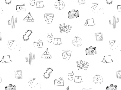 Travel Doodle Pattern black and white doodle pattern procreate sketch travel