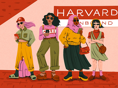 Boston MBTA Red Line Looks boston cambridge drawing fashion harvard illustration mbta people portrait procreate train travel