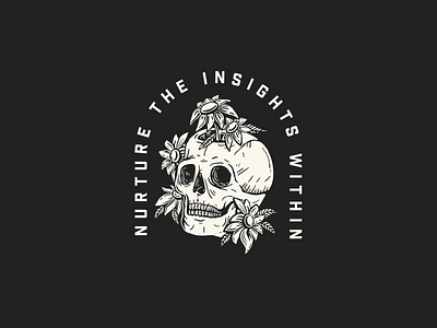 Nurture the Insights Within badge badge design badge lockup brand brand design contrast detailed flowers growth illustration retro skull skull drawing type lockup typography