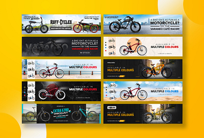 E-cycle web banners advert banner design bike e bike e cycle banner electric google ads graphic design header promottional social media ads web banner website banner