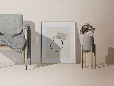 Frame Mockups On The Floor With Decorative Vase And Chair graphicdesign