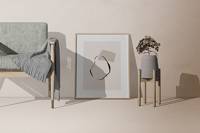 Frame Mockups On The Floor With Decorative Vase And Chair graphicdesign