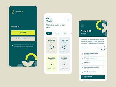 PocketAid 3 colors app course design flatui learn mobile ui