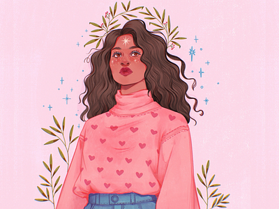 Sweater weather art artwork branding design digital illustrations drawing girl graphic design hearts illustration leaves logo outfit portrait sweater ui
