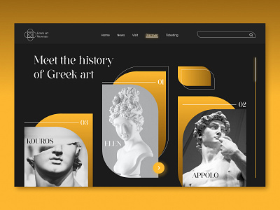 Écran 04 l Greek museum art dark design figma graphic design greek history museum photoshop shape ui ux webdesign website