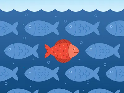 Swimming Against the Stream blue fish illustration ocean red school water