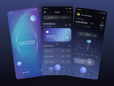 Crypto Wallet - Mobile App btc card coin crypto crypto wallet dark design finance finance app graphic design master card mobile mobile app saving trade ui ui design uiux wallet