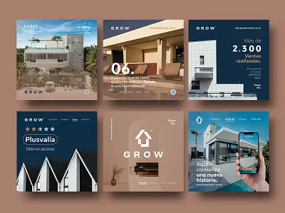 G R O W™ brand brand design branding creative design home house illustration instagram logo logos post real estate social media ui visual
