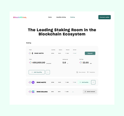 BlockRime Staking page blockchain cryptocurrency defi design liquidity staking ui