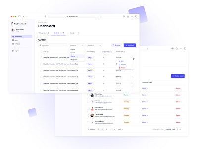 CMS for quiz website cms dashboard homepage table ui ux