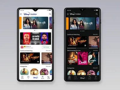 Hotstar App Redesign app app black theme design app design app redesign app ui app white theme design branding design graphic design hotstar app design hotstar app redesign hotstar redesign ui uiux ux