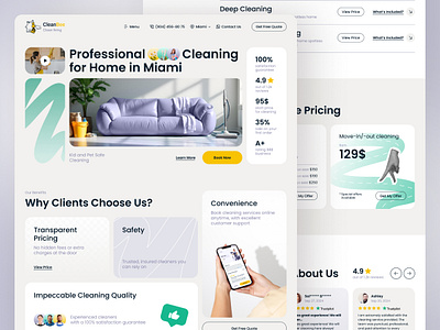 Cleaning services web site design cleaning cleaning service home services landing page maid service minimalism modern aesthetic one page design professional website service website ui uxui design webdesign website