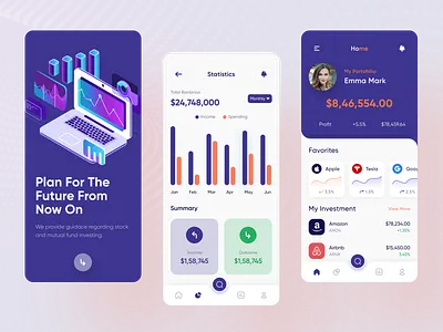 Investment Mobile App Design bank blockchin chart concept crypto currency finance financial fintech investation investment app investments market minimal money product design protfolio trading uiux user interface wallet