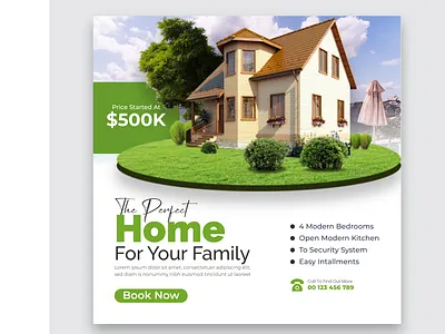 Real estate house social media post or square banner template home post rent