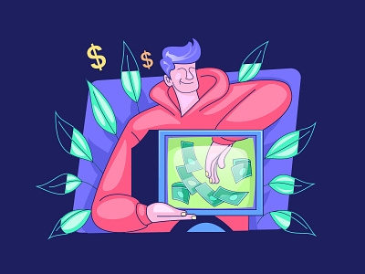 Easy Money animation art artwork creative design design art drowning hand drawing idea illustration illustrator money passive income vector art