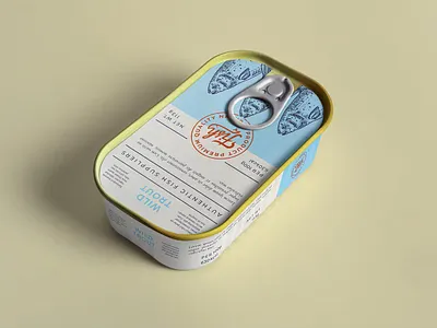 Sardine Fish Tin-Can Packaging Mockup app branding cute design illustration logo mockup package design packaging packaging design tin can