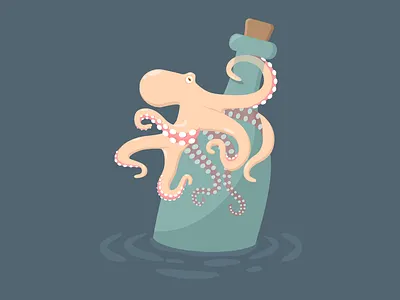 Оctopus on a bottle. blue bottle climbing cute cuttlefish design drawing graphic design illustration octopus sea ​​ocean tentacles vector ​​ocean