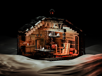 Corpse Cabin 3d blender blender3d cabin diorama forest ghost halloween horror illustration isometric isometric illustration mystery snow spooky