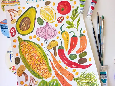 Vegatables art drawing food gouache hand drawn illustration kitchen painting vegan vegetables