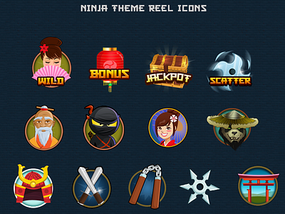 Ninja Theme Slot Machine Game Reel Design casino design gamble game games illustration ui ui design vegas