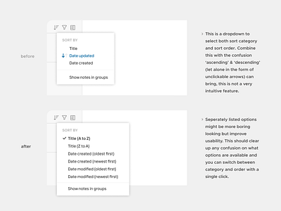 Evernote sorting redesign | medium app evernote filter gui redesign sort ui userexperience userinterface ux