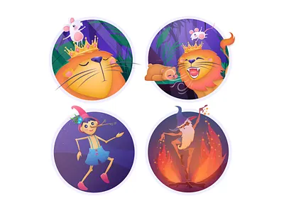 Illustrations for Fairy Tales 2d bear bedtime stories fire illustration king lion mouse pinocchio rumpelstiltskin tale the lion and mouse