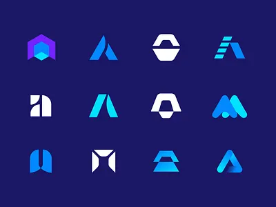 Logo Design Exploration - Letter A abstract brand identity branding dynamic icons identity letter letter a logo logo design logo designer logotype mark media tech digital set symbol type