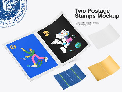 Two Postage Stamps Mockup 3d branding design download logo mock up mockup mockup tools post postage postage stamp psd stamp yellow images