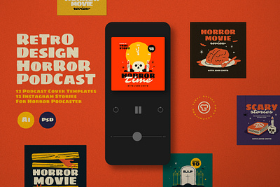 Retro Design Horror Podcast design graphicook graphicook studio halloween horror horror halloween horror story instagram post podcast podcast cover retro retro style social media spooky spooky podcast vector