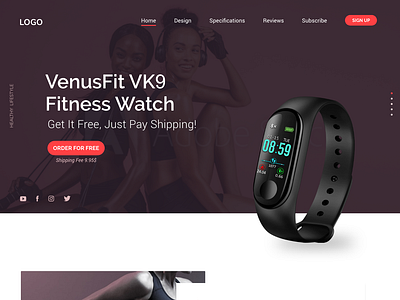 Fitness Watch Single Product Landing Page and Website branding design freelancer web designer gohighlevel (ghl) graphic design html illustration landing page design logo ui