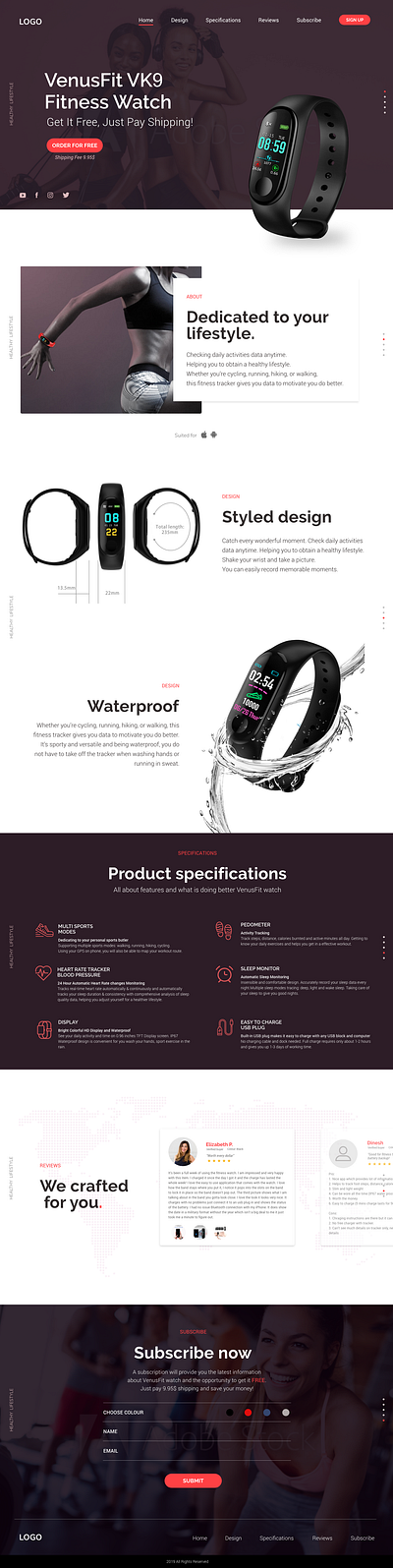 Fitness Watch Single Product Landing Page and Website branding design freelancer web designer gohighlevel (ghl) graphic design html illustration landing page design logo ui