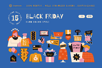 Black Friday Hand-Drawn Illustration Set ads advertisement asset black friday black friday sale clipart design discount graphicook graphicook studio illustration landing page promo promotion sale sale black friday ui ux vector