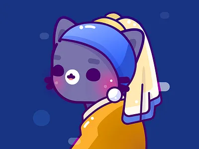 Feline with a Pearl Earring cat character design illustration vector vermeer