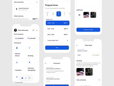Field Service Management App . app booking categories clean comments design minimal overview service ui ux