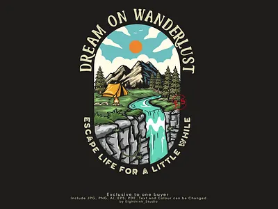 DREAM LAND , ILLUSTRATION ARTWORK adventure apparel art artwork badge camper camping fishing graphic design illustration illustrations logo mountain nature outdoor river