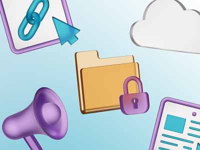 SEO glass 3D icons 3d adv cloud folder glass icons illustration link megaphone model render seo window