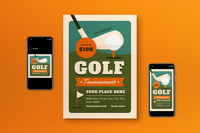 Golf Tournament Flat Design Flyer Set event flyer flyer golf golf golf flyer golf tournament graphicook graphicook studio instagram post instagram story poster social media sport tournament tournament flyer