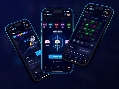 UP-X – Mobile Gambling betting case casino crash dark ui dashboard game design game interface illustration interface jackpot lottery mines mobile platform product design slot tournament web design wheel