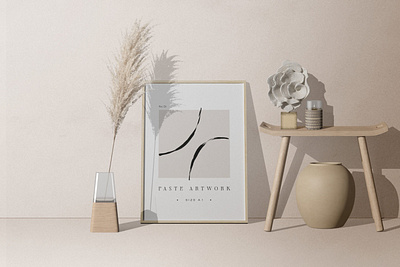 Frame Mockups On The Floor With Interior Items graphicdesign